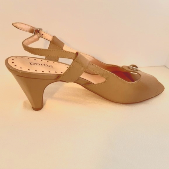 Portia Tan Patent Leather Sling Back Sandals Heels | 8 - Picture 3 of 12